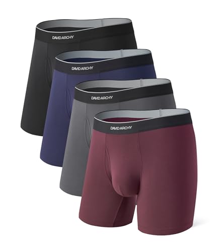 Image of DAVID ARCHY Mens Underwear Breathable Silky Soft Modal Boxer Briefs for Men Pack 4, Wide Waistband No Ride Up