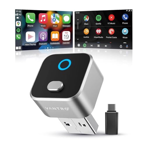 Image of VANTRO Wireless CarPlay & Android Auto Adapter 2-in-1 - One-Click Disconnect, Convert Wired to Wireless, Fast Auto Reconnect, Plug & Play USB Dongle, Compatible with iPhone iOS & Android Cars