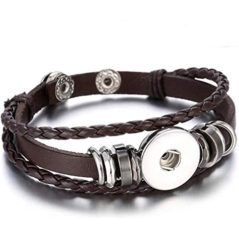 Giwotu Womens Snap Button Bracelet Bangle Snap Leather Bracelet Retro Handmade Braided Leather Bracelet Fit 18mm Snap Buttons Jewelry 6 Cover