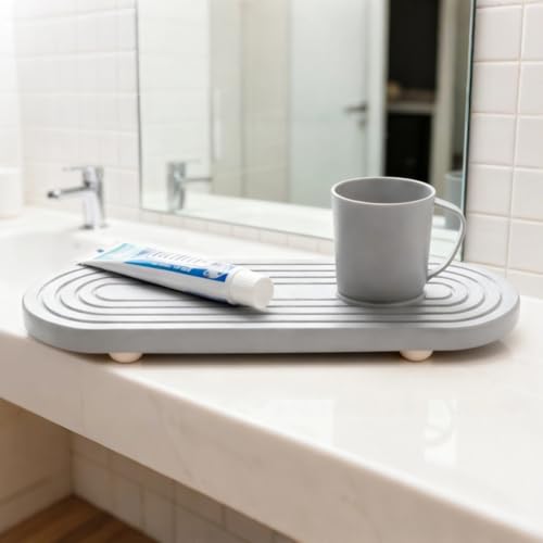 Bandeja de piedra absorbente de agua con base elevada de madera natural 5