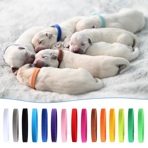 45 Stück Neugeborene Haustierhalsbänder, Welpen-Identifikationshalsbänder, Doppelseitige Einstellbare Weiche Welpen Kitten Halsbänder, 3 Größen, 15 Farben