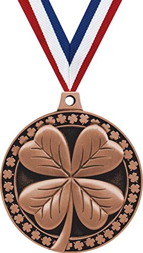 Crown Awards St Patricks Day Four Leaf Clover Medal, 2” Bronze St. Patrick’s Day Trophy Medal Prize, 10 Pack Prime