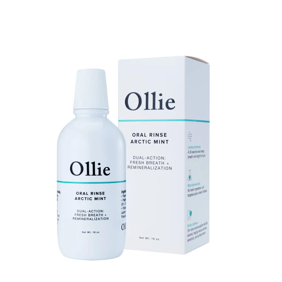 Ollie Arctic Mint Mouthwash: Alcohol-Free Microbiome-Friendly Enamel-Strengthener with 3% Nano-Hydroxyapatite Xylitol Zinc Lactate & Probiotics for Fresh Breath & Healthy Teeth