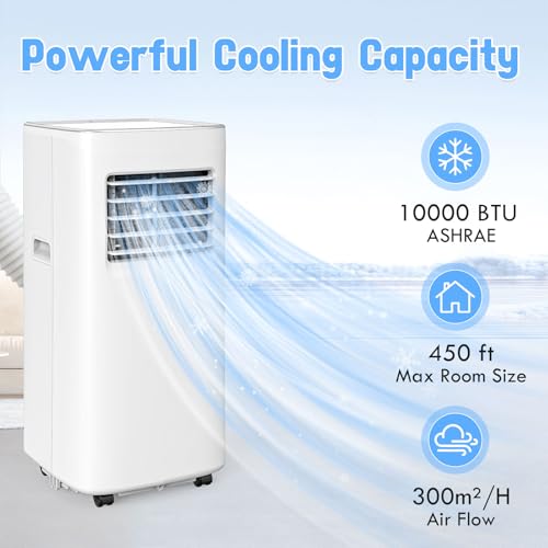 Image of 10000 BTU 3-IN-1 Portable Air Conditioner, Cools up to 450 Sq.Ft, Portable AC with Remote, LED Display, 24H Timer, Installation Kits & Screwdriver, No Wall Required, Ideal for Home & Office