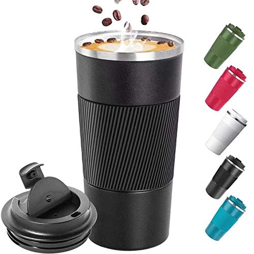 Coffee Travel Mug Stainless Steel Insulated Coffee Cup Double Wall Vacuum Insulation Coffee Tumbler with Leakproof Screw Lid Reusable Thermal Cup for HotIced Beverage -510ml17oz Black