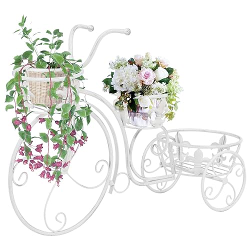 Mokuyary Escalier à fleurs en forme de vélo vintage en métal - Support de plantes - Étagère à plantes intérieure et extérieure - Étagère à fleurs...