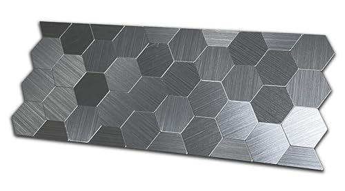 XUANINY 20-Sheet Peel and Stick Metal Hexagon Tiles, Self Adhesive Decorative Waist Line Mosaic Tiles, Wall Panels for Kitchen Backsplash, Bathroom, Bedroom, Living Room (20 Stainless Steel)