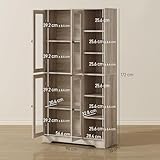 HOMCOM 172 cm Tall Kitchen Cupboard, Pantry Storage Cabinet with Tempered Glass Doors and Soft-Close Hinges, Freestanding Kitchen Cabinet with Adjustable Shelves and 6 Open Shelves, Light Grey - Image 3