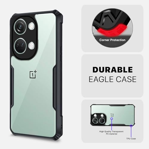 Image of Outlouders Back Cover for OnePlus Nord 3 5G | Ultra Hybrid Transparent | Full Camera Protection | Raised Edge | Crystal Clear Bumper Case(Black)