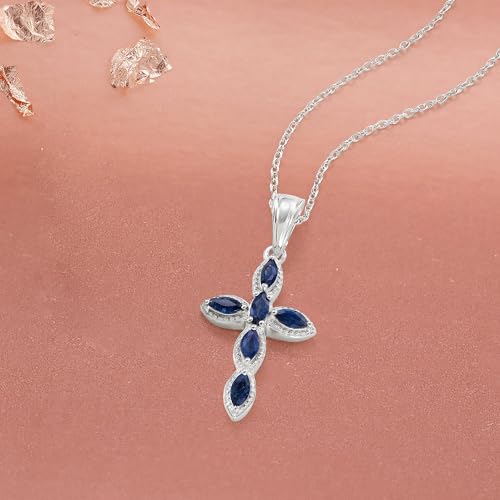 Ross-Simons 0.80 ct. t.w. Sapphire Cross Pendant Necklace in Sterling Silver3