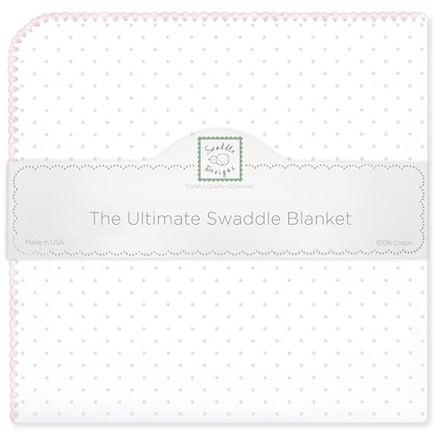 Image of SwaddleDesigns Large Receiving Blanket, Ultimate Swaddle for Baby Boys, Girls, Softest US Cotton Flannel, Best Shower Gift, MADE in USA, Pastel Pink Polka Dots, Mom's Choice Winner,Pastel Pink, White With Pastel Pink Trim,42 inch x 42 inch,SD-001PP