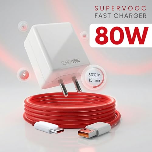 Image of 80W SUPERVOOC Fast Charger | Power Adapter Compatible with OnePlus 12 12R 11 11R 10 10R Nord CE3 Lite Nord 2T Nord CE 2 Lite Nord 5G - Ultra-Fast PD Charging Support| Original Fast Charging