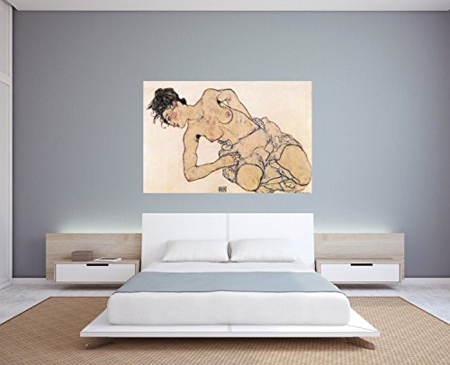 Egon Schiele 'Kniende Halbnackte' XXL Leinwandbild 80x60 Cm | Wanddekoration In Museumsqualität