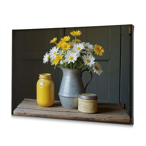 Tableau fleurs jaunes pour égayer une salle de bain sombre toile déco murale 20x30cm