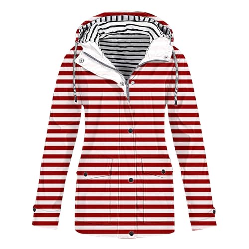 Shffuw Gabardina Corta Mujerchaqueta Entretiempo Mujer Chaqueta de lluvia estampada para mujer, sudaderas con capucha informales con cremallera, chaquetas Parka Engomada Mujerchaqueta De (Red, S)