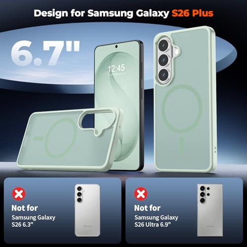 Image of SUPFINE Magnetic for Samsung Galaxy S26 Plus Case with Screen Protector, (Built-in Magnets) (Military Grade Drop Protection) Slim Translucent Shockproof Phone Case,Light Green
