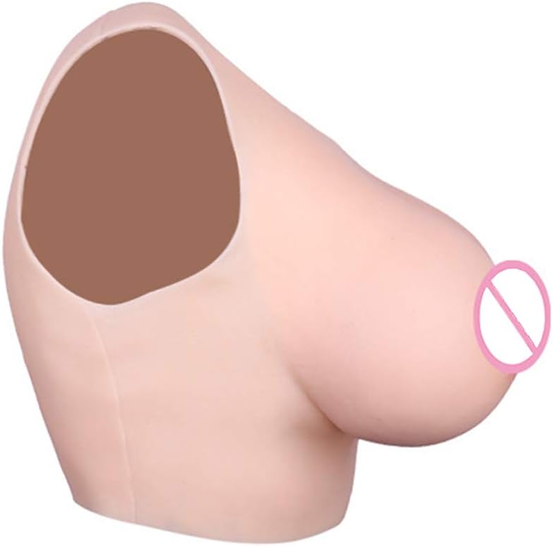 Round Collar Silicone Breast Forms Filled with Liquid Gel CDF Cup Breast Plate for Crossdresser Transgender Bra Pads Breast Enhancers,F Cup