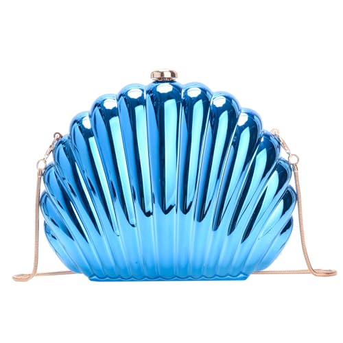 Image of Glitter Seashell Evening Clutch Purse Mini Chain Shoulder Bag Acrylic Shell Pearl Crossbody Bag