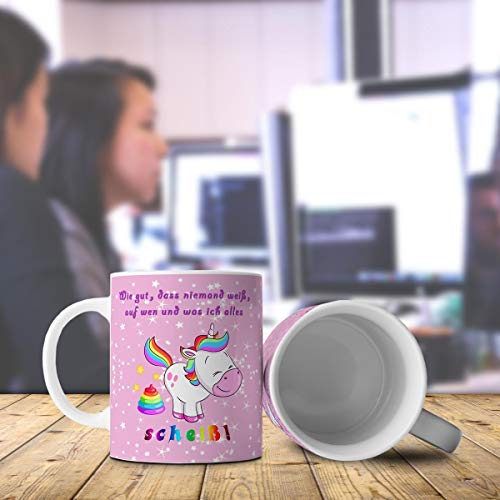 TRIOSK Tasse Einhorn mit Spruch lustig Scheiss Drauf Geschenk für Einhornfans Frauen Freundin Mädchen Kinder Unicorn Regenbogen Rosa Bunt - 8