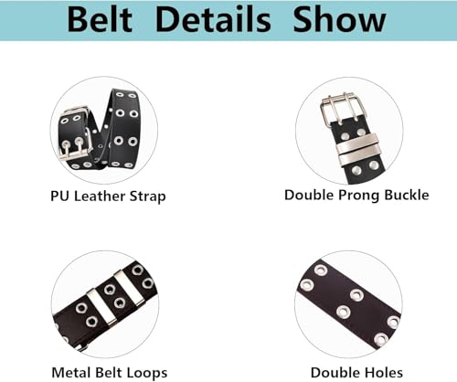 Black White Grommet Genuine Leather Belts for Women Men Casual Jeans Waist Belt 5
