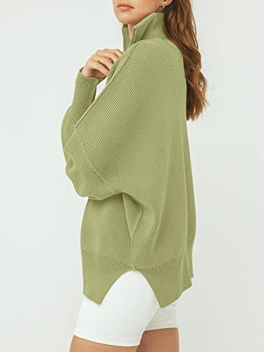 Anrabess Women's Half Zipper Sweater Top Long Sleeve Oversized Slit Side Knit Pullover Sweaters 566Doulv-S #TOP2
