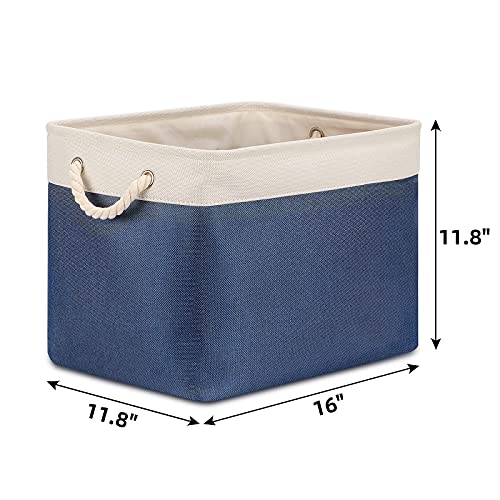 Bidtakay Fabric Storage Baskets with Handles for Organizing 16" x 11.8" x 11.8" Navy Blue Baskets [2-Pack] Shelf Baskets Large Canvas Collapsible Bins for Closet (White&Blue) by Bidtakay - Image 5