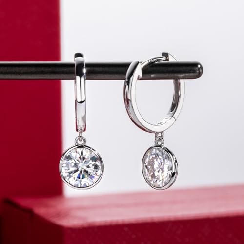 14K White Gold Dangle Drop Hoop Earrings 2 CT Moissanite Real Solid Gold Hypoallergenic Earring for Women Men Her4