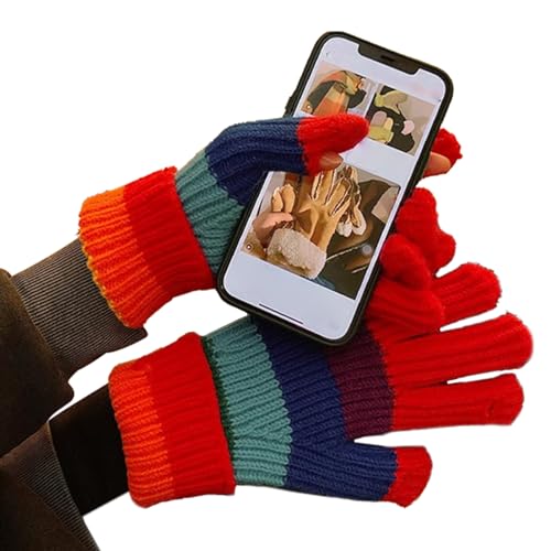 Generisch Guantes de punto, rayas arcoíris, pantalla táctil, guantes térmicos de punto para hombre, para hombre, mujer, deportes, viajes, conducción, patinaje, esquí, pesca, caza