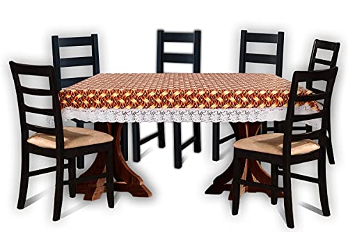 Image of The Furnishing Tree Waterproof PVC Rectangle Shaped 6 Seater Table Cover WxL 60x90 inches Interlocked Ropes Pattern Brown with White Border lace