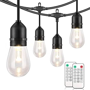 Mlambert 3 Color Outdoor LED Dimmable String Lights for Patio with Remote, Plug in 48FT Waterproof Shatterproof Edison Bulb Lights for Bistro Pergola