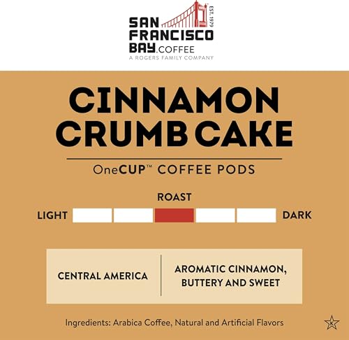 Image of San Francisco Bay Coffee - Flavored Medium Roast - Cinnamon Crumb Cake (80 Ct) - Single Serve Coffee Pods, Commercially Compostable, K Cup Compatible