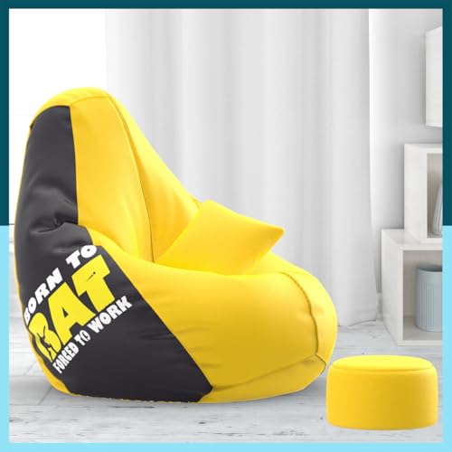 Biggie Bean Bag Cover 6XL Bean Bag with Free Cushion & Footrest - Official : DesignerDwelling Combo (Matching Color : Printed, Born to Bat - Yellow Black)-image-44