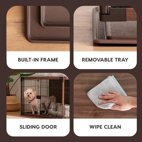 IRIS USA Modern Wooden Dog Crate – Stylish Furniture-Style Indoor Kennel & End Table for Small to Medium Dogs, Secure Enclosed Pet Cage with Sliding Door, Dark Brown by IRIS USA - Image 3
