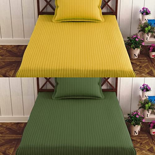 Image of Prime Collection 250 TC Combo Pack of 2 Single Sized (90x60) Satin Striped Bedsheet with 2 Pillow Cover Long Lasting Single Bedsheet for Hotel, Hospital and Home Use