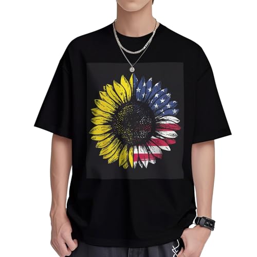 T-shirt tournesol drapeau américain col rond EdWal pour femme et homme