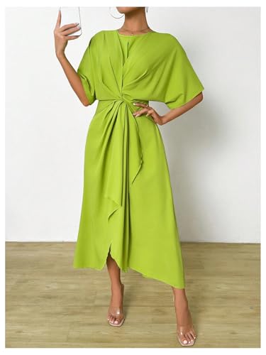 Image of Floerns Women's Twist Front Wrap Long Dress Crew Neck Dolman Short Sleeve Maxi Dress