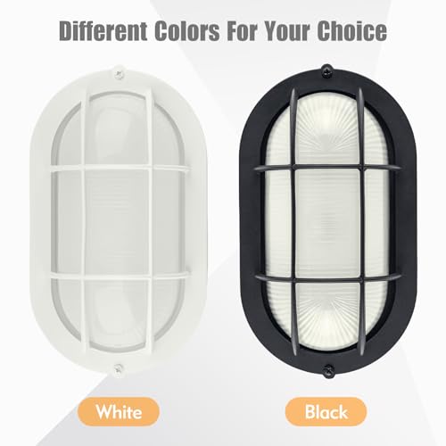 8.5" Outdoor Wall Lights, Oval Bulkhead Wall Light Fixture 2 Pack, Outdoor Bulkhead Sconce Flush Mount for Wall/Ceiling, Sauna & Exterior Lighting, White Aluminum & Glass, E26 Base, 60W 3000K by b&k Jasmine - Image 7