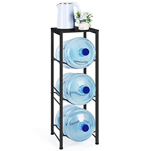 OYEAL Water Bottle Holder Organizer 5 Gallon Water Jug Stand with Shelves, 3-Tier Water Bottle Dispenser Stand for Kitchen Living Room Office, Black by OYEAL - Used condition - US$32.00