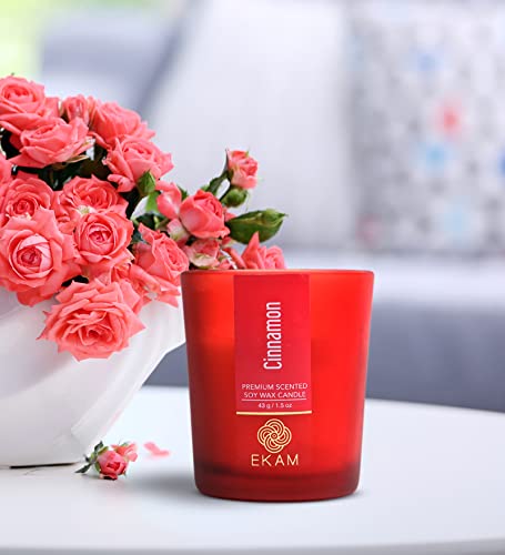Image of EKAM Cinnamon Votive Soy Wax Scented Candle, 40 Grams, 10 Hours Burn Time| Long Lasting Premium Candles | Ideal for Home Decor | Gifting & Aromatherapy (Pack of 9)