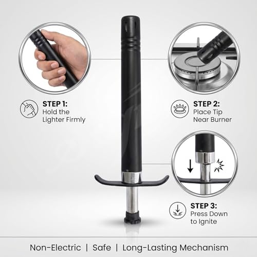 Image of Signamio Gas Lighter for Kitchen - Durable Lighter for Gas Stove, Easy-to-Use Gas Lighter with Ergonomic Handle, Safe Ignition, Perfect for Home Cooking, BBQ, and Camping Needs