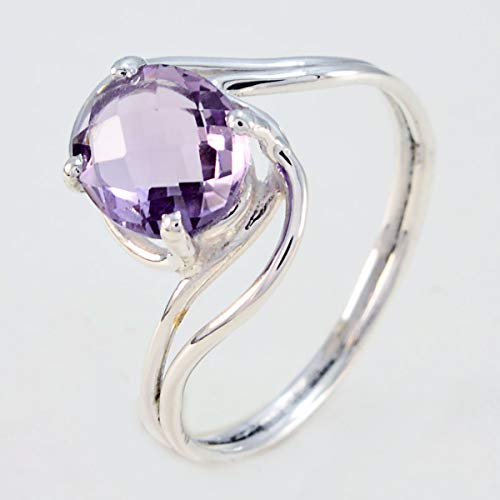 Image of Real Gemstones Oval Shape One Stone cheker Amethyst rings-925 Silver Purple Amethyst Ring-February Birth Aquarius Astrology Real Gemstones Ring SRAMECH-3171-4 us