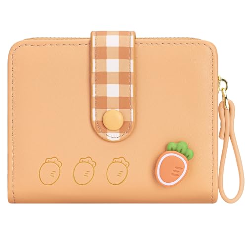 Image of YINHEXI Wallet Women, RFID Blocking Small Compact Trifold PU Leather Card Holder Purse with Coin Pocket & ID Window for Ladies, Ladies, Teens, and Girls (Orange-02)