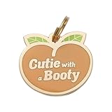 Two Tails Pet Company Personalized 'Cutie with a Booty' Pet ID Tag - Custom Engraved Dog Tags for Pets - Fun Brass, Gold Plating