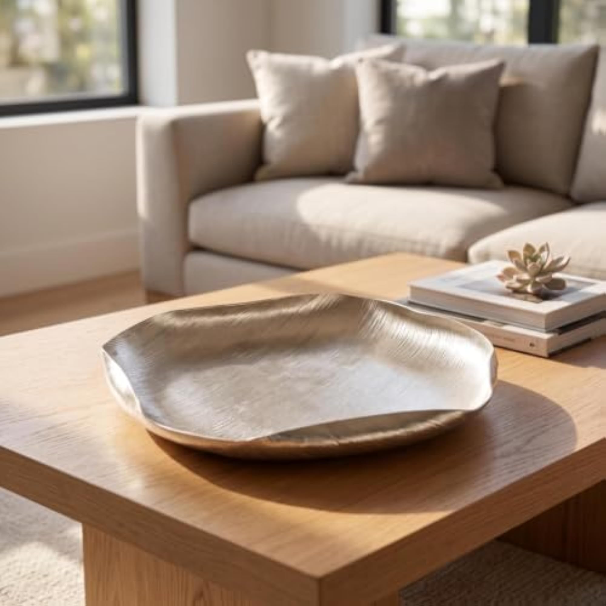 Decorative Ribbed Surface Metal Dish, Organic Catchall