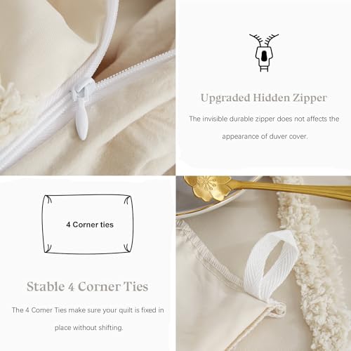 Nayoroom B0CJYKPNF7 Boho Duvet Cover Queen Size Beige Tufted Chenille Rainbow Textured Comforter Cover 3 Pcs Luxury Soft Washed Microfiber Aesthetic Bedding Set thumb #5