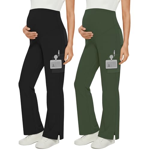Velvelhall 2 Pack Women's Maternity Wide Leg Cargo Scrub Pants XXL 2Color