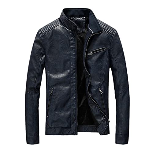 Veste de moto en cuir PU homme bleu col montant blouson printemps décontracté grande taille XXXXL