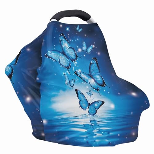 Image of Car Seat Cover Baby Blue Butterfly Breast Feeding Covers for Women - Multi Use Baby Stroller and Carseat Cover, Soft Breastfeeding Covers