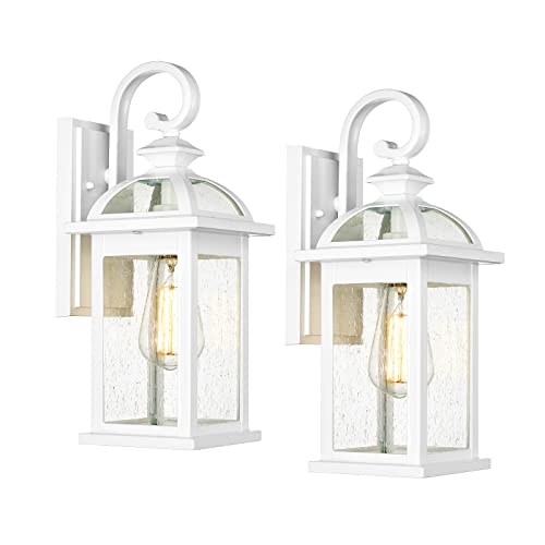 Image of Darkaway Outdoor Lights Fixtures Wall Mount, Outdoor Wall Sconce with Seeded Glass Waterproof Outside Exterior Lights Fixture for House, Front Porch, Patio (2 Pack, White)
