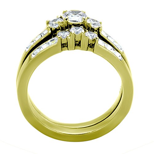 His Hers Couples Rings Set 14K Gold Plated Small Round Cz Wedding Ring Set Mens Matching Band - Size W7M8 #TOP3